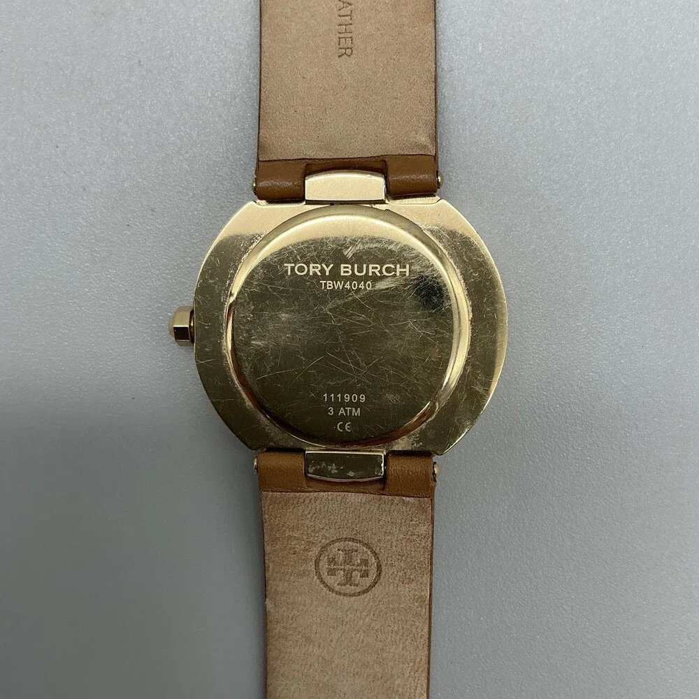Tory Burch TBW4040 Womens Watch 36mm Multicolor Dial Gold Brown Leather New Batt